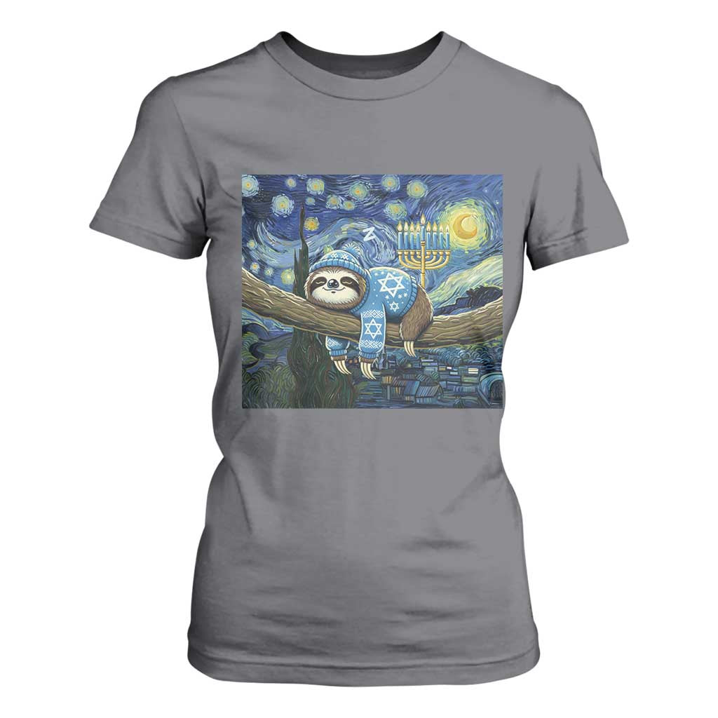 Funny Hanukkah Sloth T Shirt For Women Van Gogh Starry Night Jewish Gift TS12 Charcoal Print Your Wear