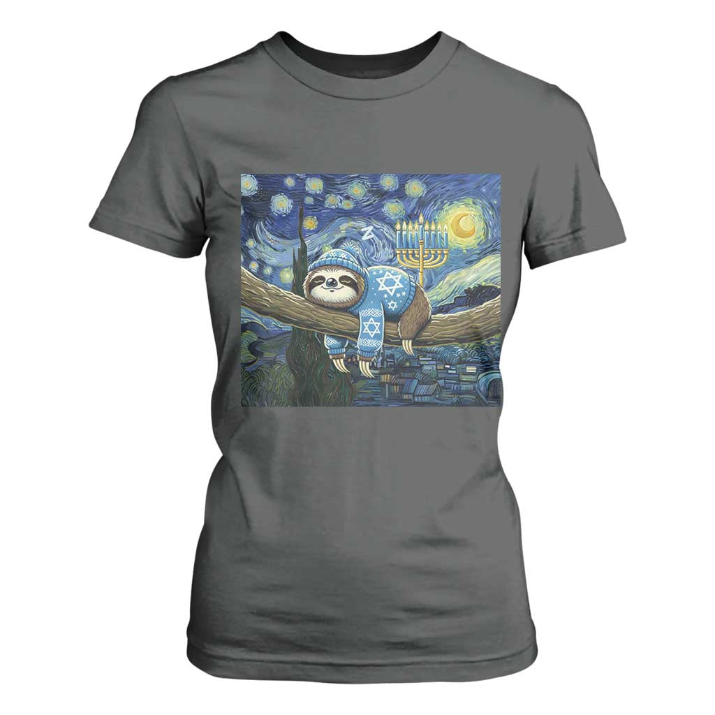 Funny Hanukkah Sloth T Shirt For Women Van Gogh Starry Night Jewish Gift TS12 Dark Heather Print Your Wear