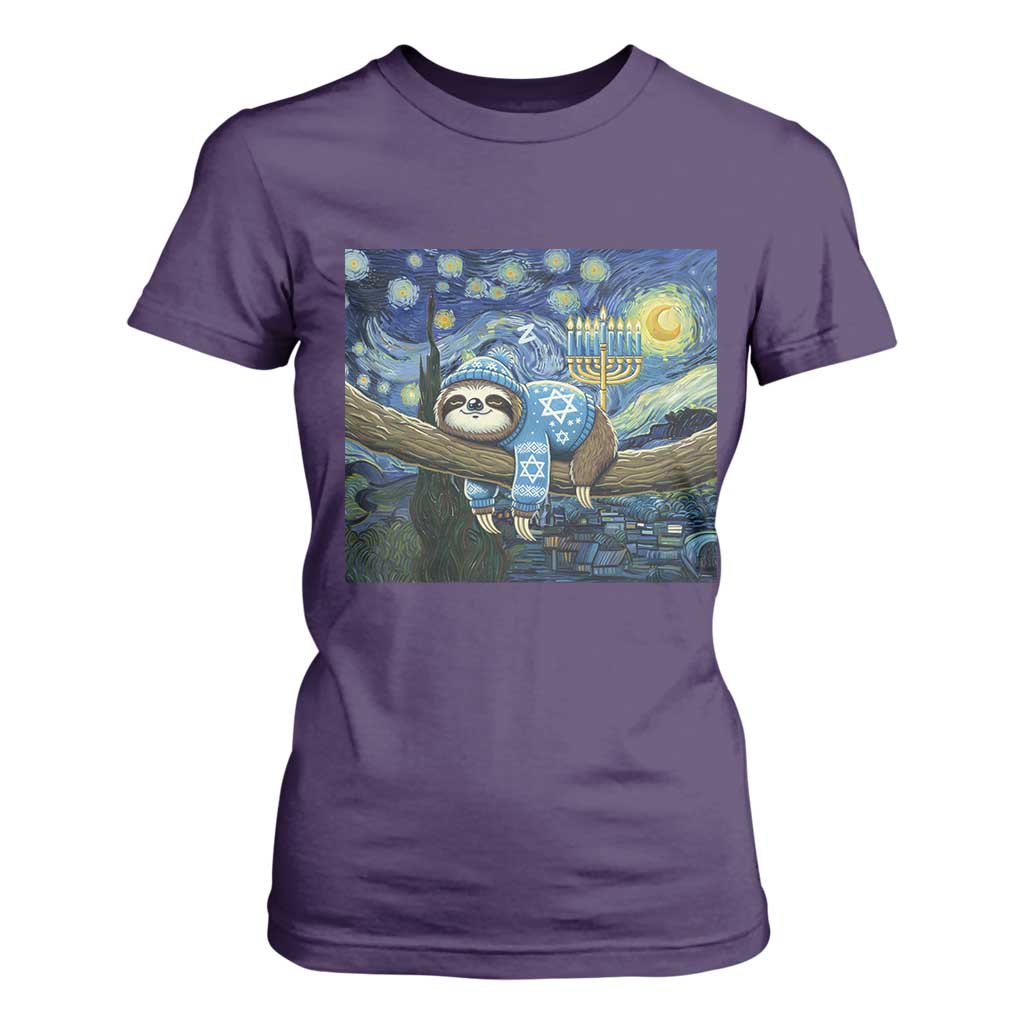 Funny Hanukkah Sloth T Shirt For Women Van Gogh Starry Night Jewish Gift TS12 Purple Print Your Wear