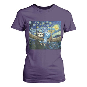 Funny Hanukkah Sloth T Shirt For Women Van Gogh Starry Night Jewish Gift TS12 Purple Print Your Wear