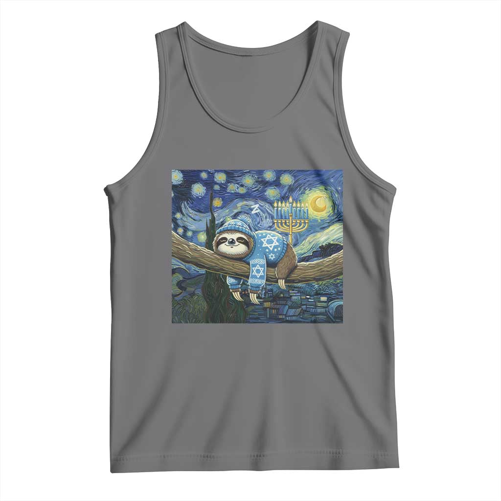 Funny Hanukkah Sloth Tank Top Van Gogh Starry Night Jewish Gift TS12 Black Heather Print Your Wear