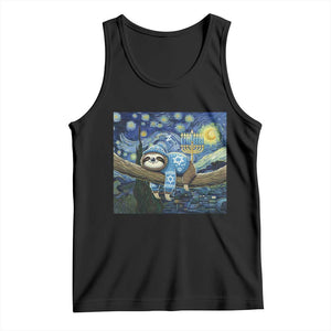 Funny Hanukkah Sloth Tank Top Van Gogh Starry Night Jewish Gift TS12 Black Print Your Wear