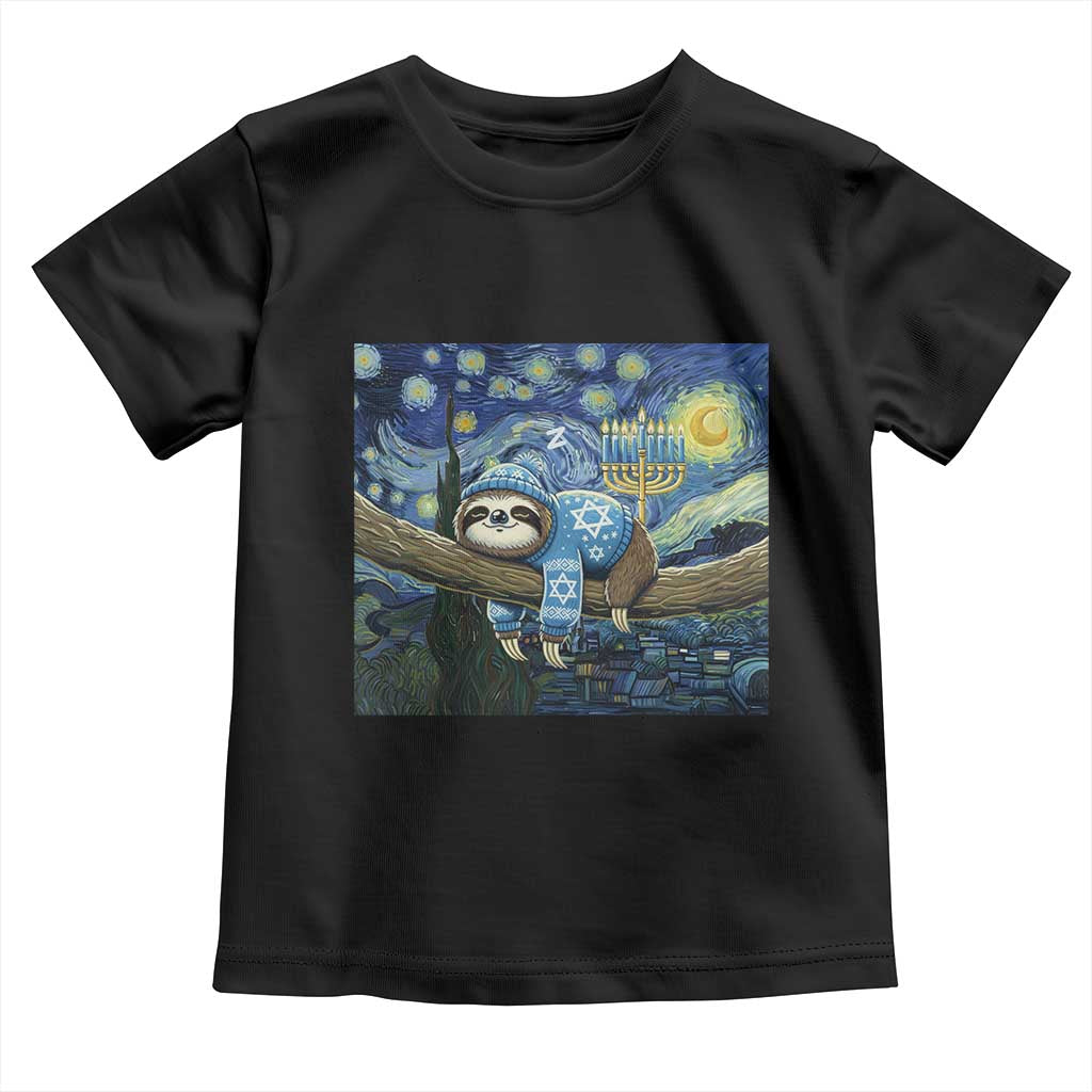 Funny Hanukkah Sloth Toddler T Shirt Van Gogh Starry Night Jewish Gift TS12 Black Print Your Wear