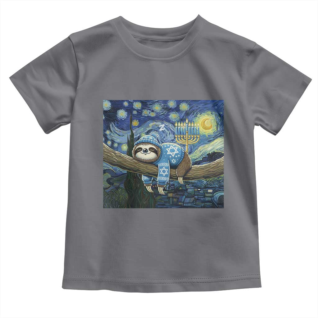 Funny Hanukkah Sloth Toddler T Shirt Van Gogh Starry Night Jewish Gift TS12 Charcoal Print Your Wear