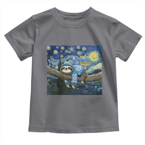 Funny Hanukkah Sloth Toddler T Shirt Van Gogh Starry Night Jewish Gift TS12 Charcoal Print Your Wear