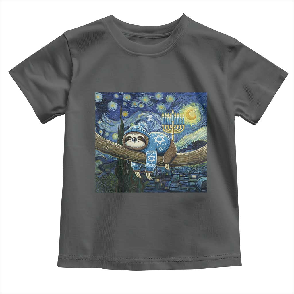 Funny Hanukkah Sloth Toddler T Shirt Van Gogh Starry Night Jewish Gift TS12 Dark Heather Print Your Wear