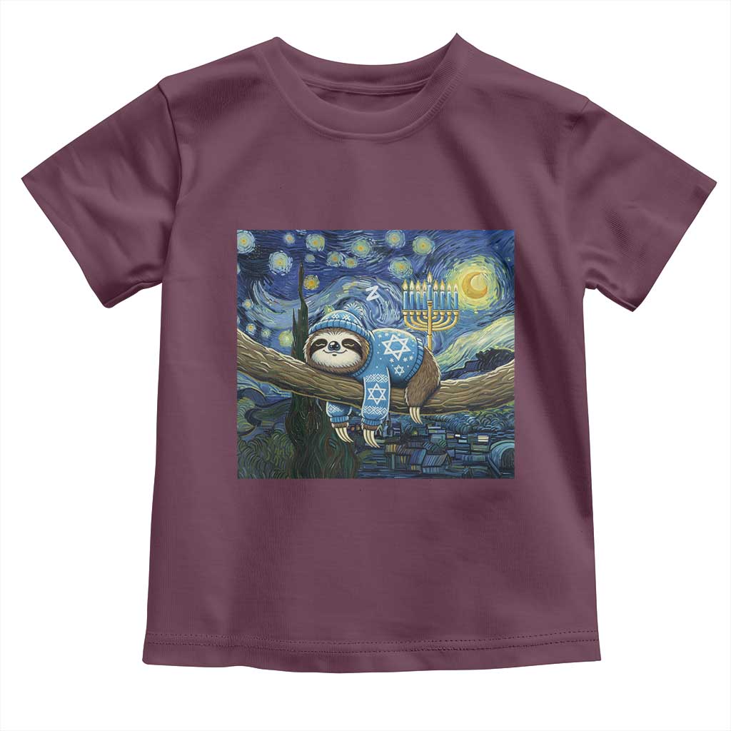 Funny Hanukkah Sloth Toddler T Shirt Van Gogh Starry Night Jewish Gift TS12 Maroon Print Your Wear