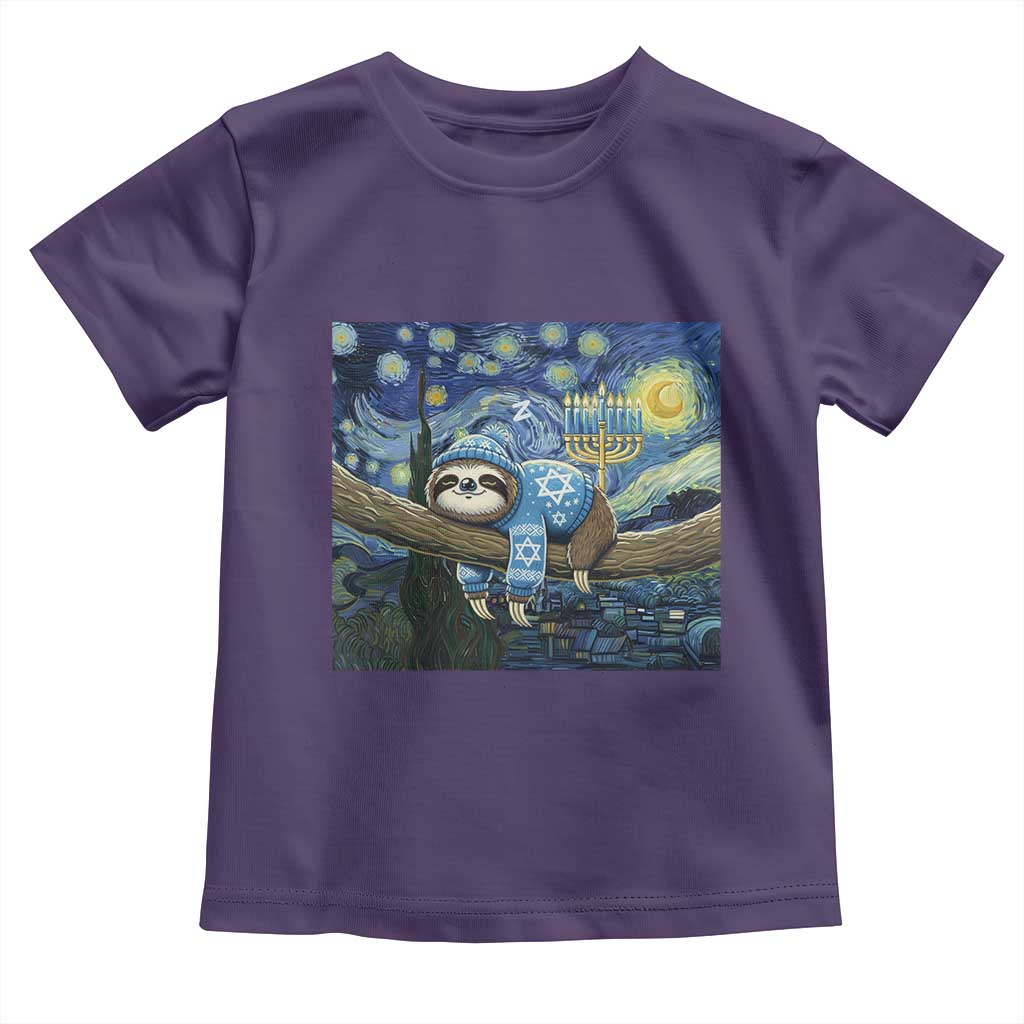 Funny Hanukkah Sloth Toddler T Shirt Van Gogh Starry Night Jewish Gift TS12 Purple Print Your Wear