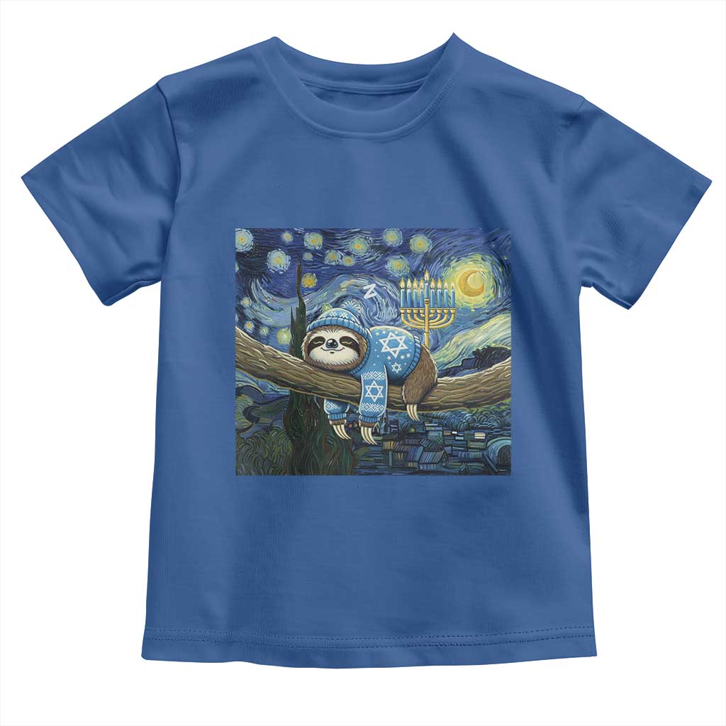 Funny Hanukkah Sloth Toddler T Shirt Van Gogh Starry Night Jewish Gift TS12 Royal Blue Print Your Wear