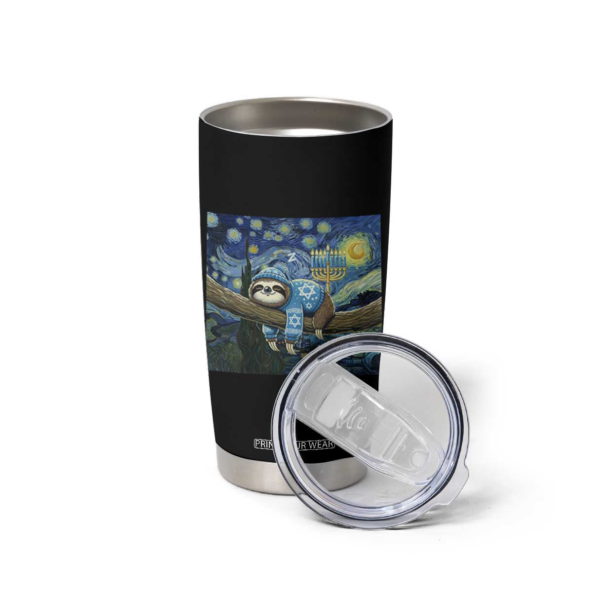 Funny Hanukkah Sloth Tumbler Cup Van Gogh Starry Night Jewish Gift TS12 Print Your Wear
