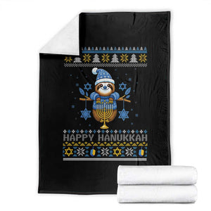 Happy Hanukkah Ugly Sweater Throw Blanket Funny Sloth Carrying Menorah Jewish Gift TS12 Black Print Your Wear
