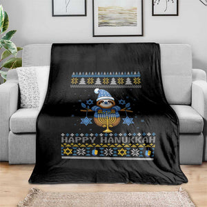 Happy Hanukkah Ugly Sweater Throw Blanket Funny Sloth Carrying Menorah Jewish Gift TS12 Print Your Wear