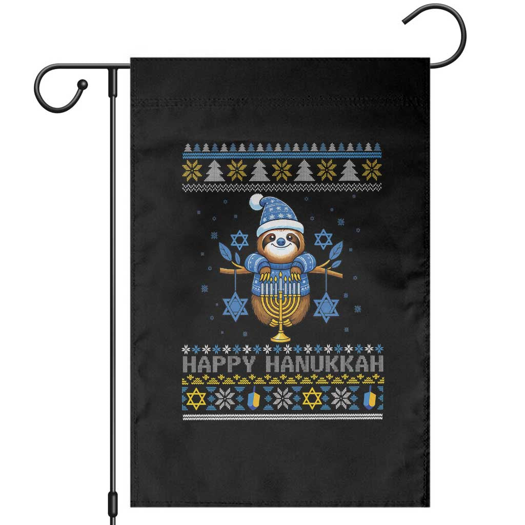 Happy Hanukkah Ugly Sweater Garden Flag Funny Sloth Carrying Menorah Jewish Gift TS12 Black Print Your Wear