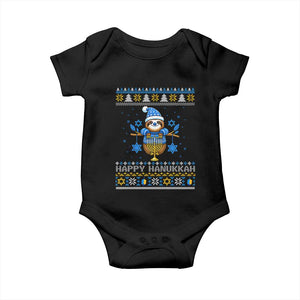 Happy Hanukkah Ugly Sweater Baby Onesie Funny Sloth Carrying Menorah Jewish Gift TS12 Black Print Your Wear