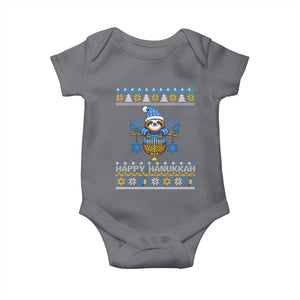 Happy Hanukkah Ugly Sweater Baby Onesie Funny Sloth Carrying Menorah Jewish Gift TS12 Charcoal Print Your Wear