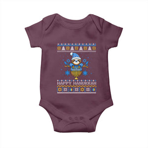 Happy Hanukkah Ugly Sweater Baby Onesie Funny Sloth Carrying Menorah Jewish Gift TS12 Maroon Print Your Wear