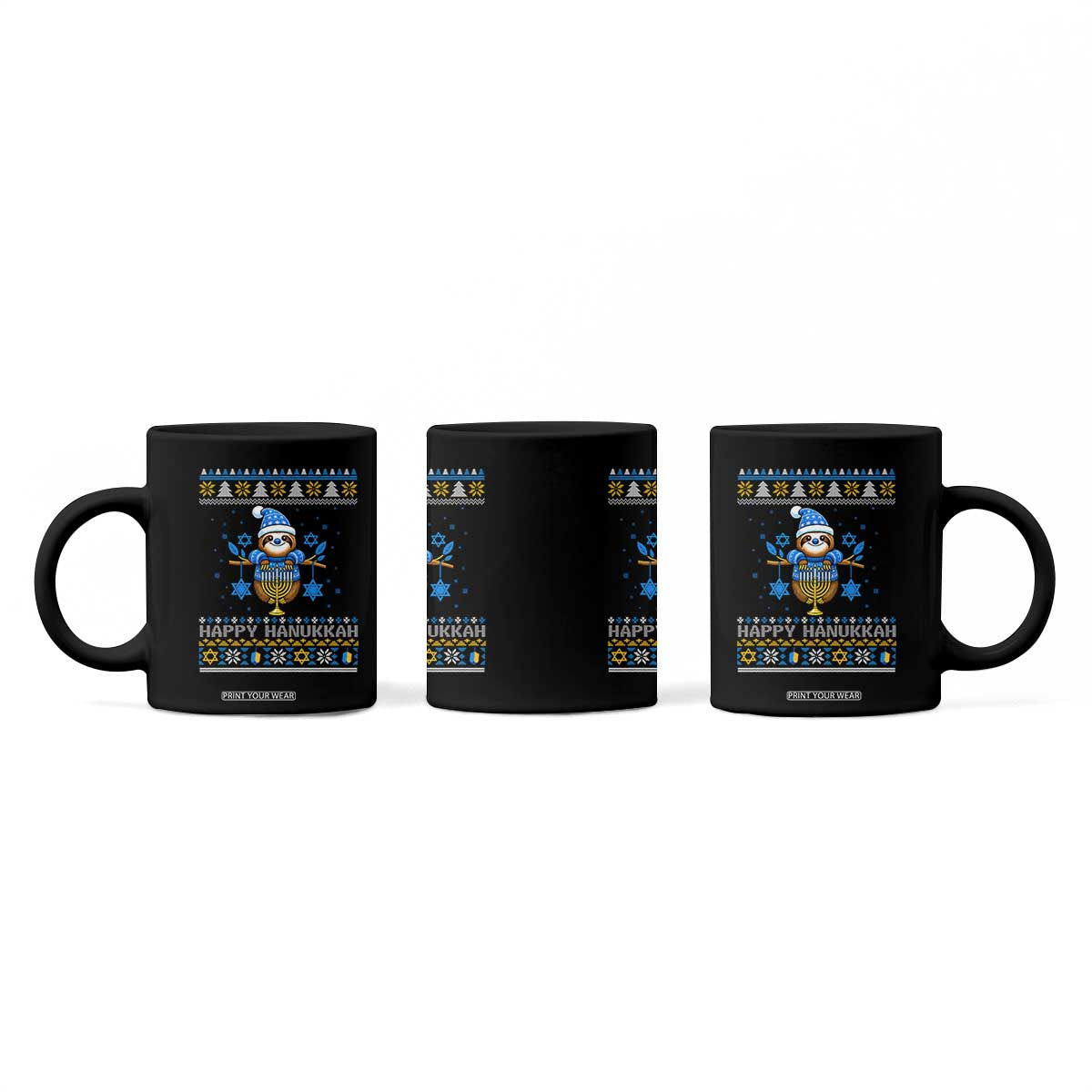 Happy Hanukkah Ugly Sweater Coffee Mug Funny Sloth Carrying Menorah Jewish Gift TS12 Print Your Wear