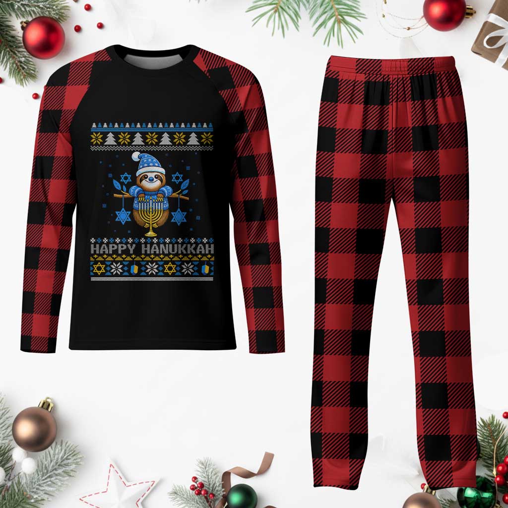 Happy Hanukkah Ugly Sweater Plaid Pajama Set Funny Sloth Carrying Menorah Jewish Gift TS12 Buffalo Plaid Print Your Wear
