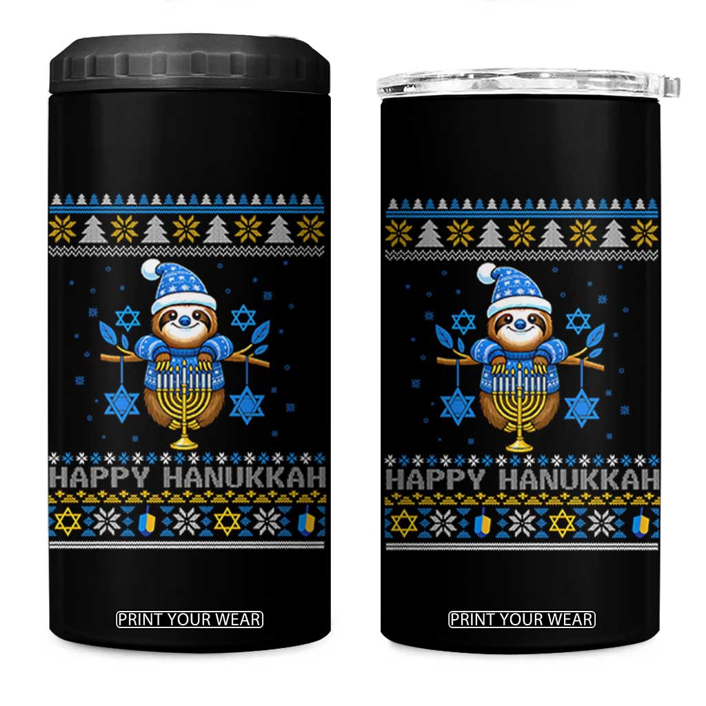 Happy Hanukkah Ugly Sweater 4 in 1 Can Cooler Tumbler Funny Sloth Carrying Menorah Jewish Gift TS12 One Size: 16 oz Black Print Your Wear