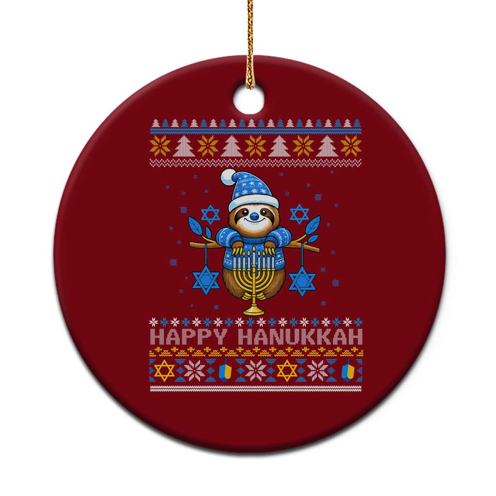 Happy Hanukkah Ugly Sweater Ceramic Ornament Funny Sloth Carrying Menorah Jewish Gift TS12 1pc Red Print Your Wear
