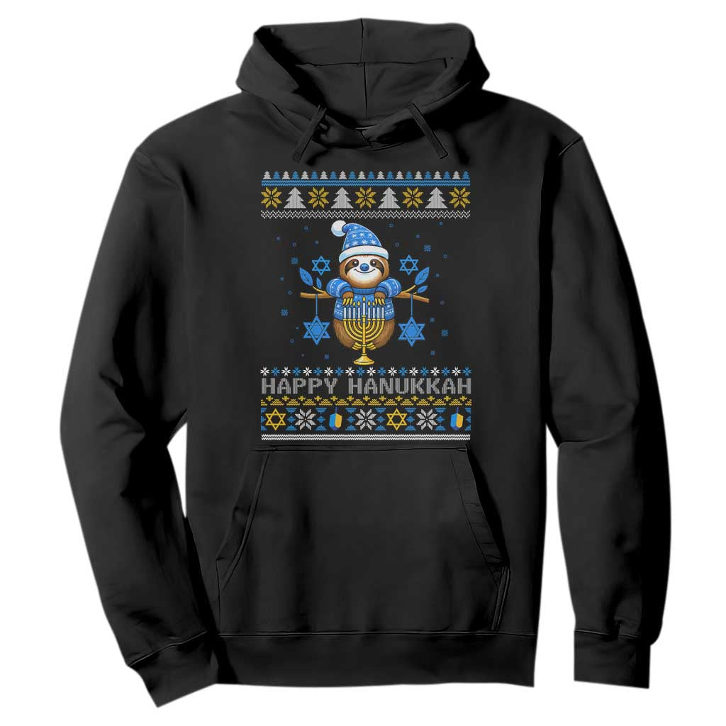 Happy Hanukkah Ugly Sweater Hoodie Funny Sloth Carrying Menorah Jewish Gift TS12 Black Print Your Wear