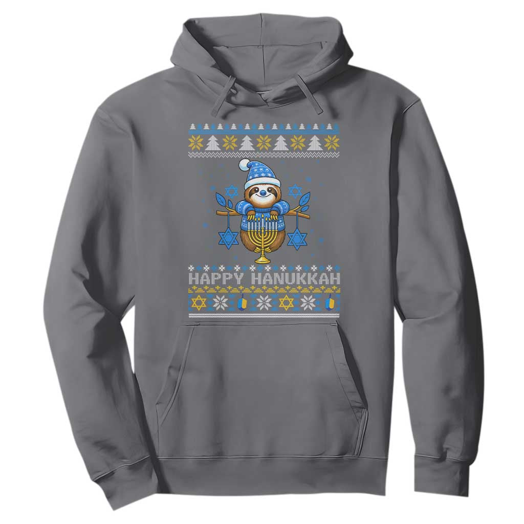 Happy Hanukkah Ugly Sweater Hoodie Funny Sloth Carrying Menorah Jewish Gift TS12 Charcoal Print Your Wear