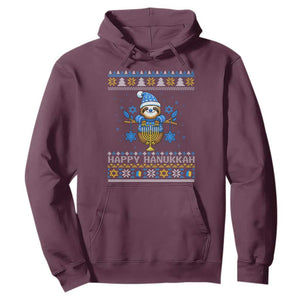 Happy Hanukkah Ugly Sweater Hoodie Funny Sloth Carrying Menorah Jewish Gift TS12 Maroon Print Your Wear