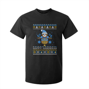 Happy Hanukkah Ugly Sweater T Shirt For Kid Funny Sloth Carrying Menorah Jewish Gift TS12 Black Print Your Wear