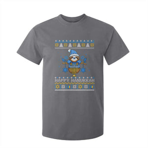 Happy Hanukkah Ugly Sweater T Shirt For Kid Funny Sloth Carrying Menorah Jewish Gift TS12 Charcoal Print Your Wear
