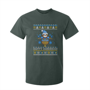 Happy Hanukkah Ugly Sweater T Shirt For Kid Funny Sloth Carrying Menorah Jewish Gift TS12 Dark Forest Green Print Your Wear