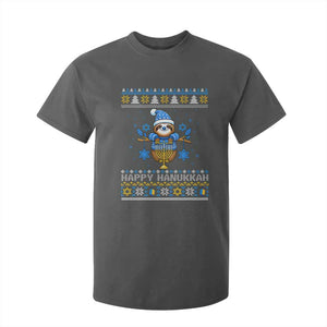 Happy Hanukkah Ugly Sweater T Shirt For Kid Funny Sloth Carrying Menorah Jewish Gift TS12 Dark Heather Print Your Wear