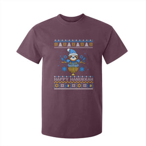 Happy Hanukkah Ugly Sweater T Shirt For Kid Funny Sloth Carrying Menorah Jewish Gift TS12 Maroon Print Your Wear