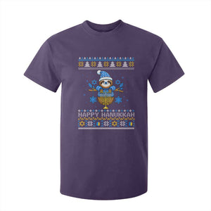 Happy Hanukkah Ugly Sweater T Shirt For Kid Funny Sloth Carrying Menorah Jewish Gift TS12 Purple Print Your Wear