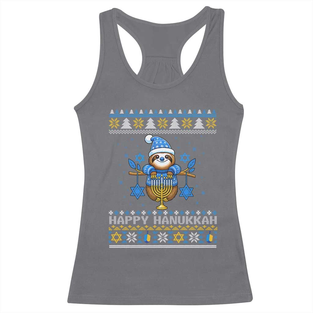 Happy Hanukkah Ugly Sweater Racerback Tank Top Funny Sloth Carrying Menorah Jewish Gift TS12 Charcoal Print Your Wear
