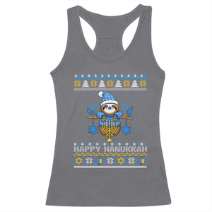 Happy Hanukkah Ugly Sweater Racerback Tank Top Funny Sloth Carrying Menorah Jewish Gift TS12 Charcoal Print Your Wear
