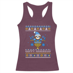 Happy Hanukkah Ugly Sweater Racerback Tank Top Funny Sloth Carrying Menorah Jewish Gift TS12 Maroon Print Your Wear