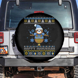 Happy Hanukkah Ugly Sweater Spare Tire Cover Funny Sloth Carrying Menorah Jewish Gift TS12 No hole Black Print Your Wear
