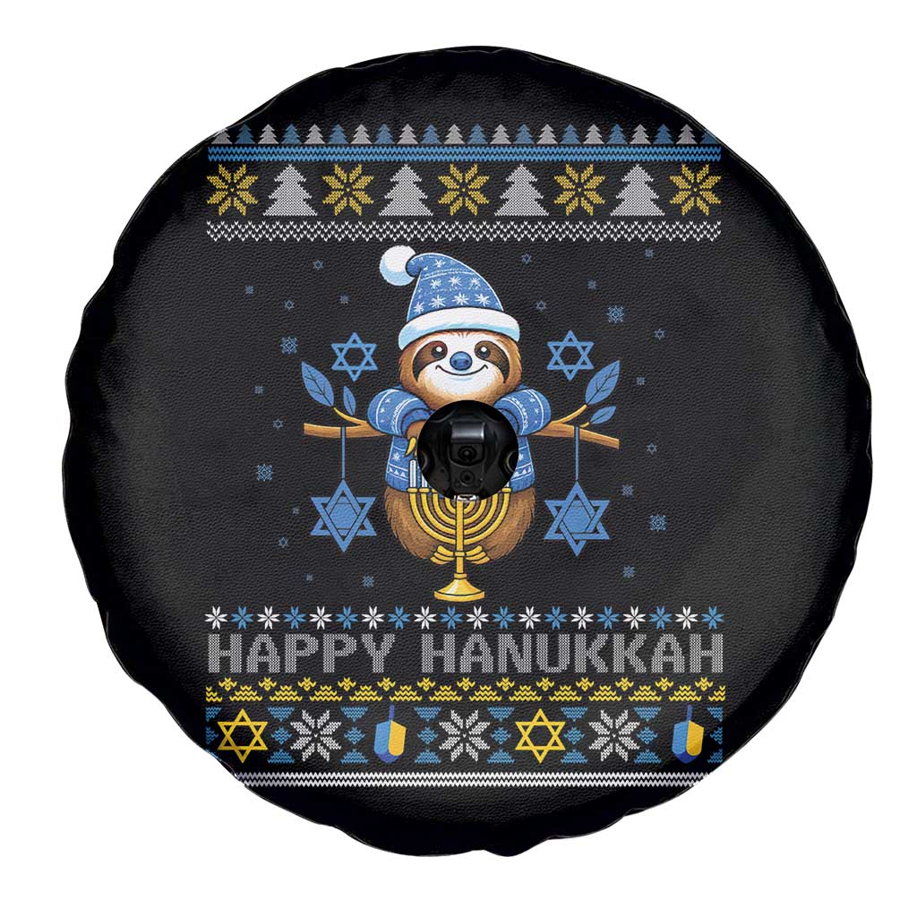 Happy Hanukkah Ugly Sweater Spare Tire Cover Funny Sloth Carrying Menorah Jewish Gift TS12 Print Your Wear