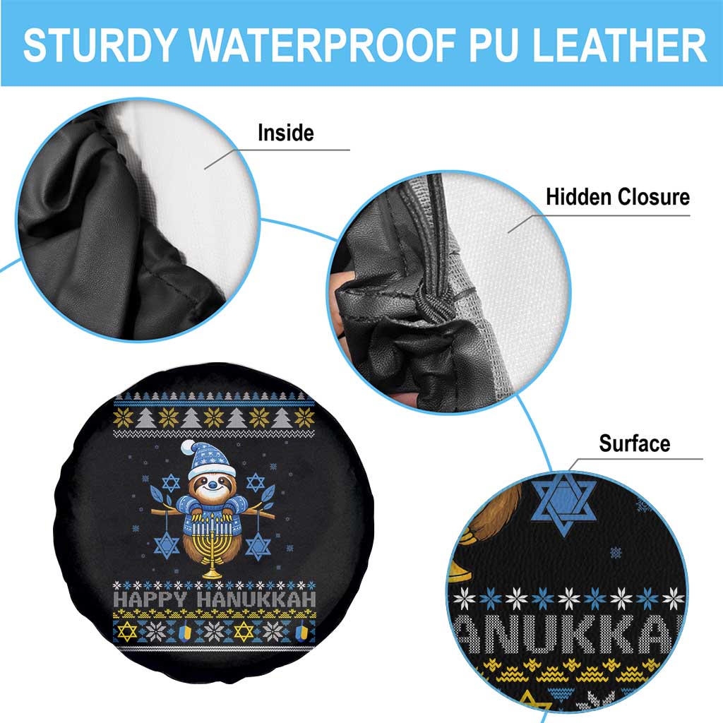 Happy Hanukkah Ugly Sweater Spare Tire Cover Funny Sloth Carrying Menorah Jewish Gift TS12 Print Your Wear