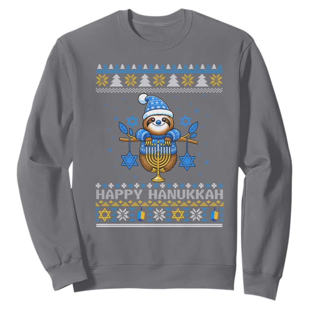 Happy Hanukkah Ugly Sweater Sweatshirt Funny Sloth Carrying Menorah Jewish Gift TS12 Charcoal Print Your Wear