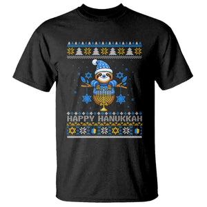 Happy Hanukkah Ugly Sweater T Shirt Funny Sloth Carrying Menorah Jewish Gift TS12 Black Print Your Wear