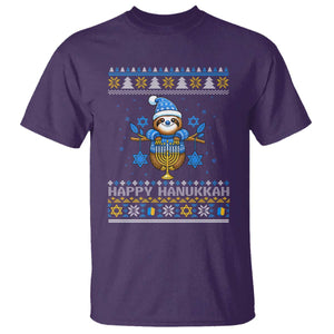 Happy Hanukkah Ugly Sweater T Shirt Funny Sloth Carrying Menorah Jewish Gift TS12 Purple Print Your Wear