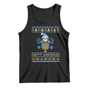 Happy Hanukkah Ugly Sweater Tank Top Funny Sloth Carrying Menorah Jewish Gift TS12 Black Print Your Wear