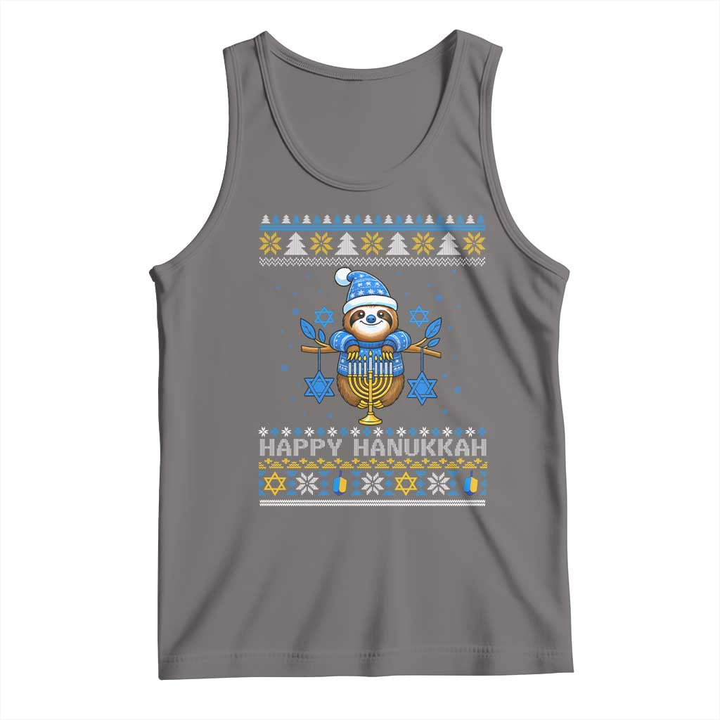 Happy Hanukkah Ugly Sweater Tank Top Funny Sloth Carrying Menorah Jewish Gift TS12 Deep Heather Print Your Wear