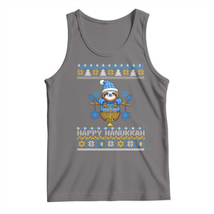 Happy Hanukkah Ugly Sweater Tank Top Funny Sloth Carrying Menorah Jewish Gift TS12 Deep Heather Print Your Wear