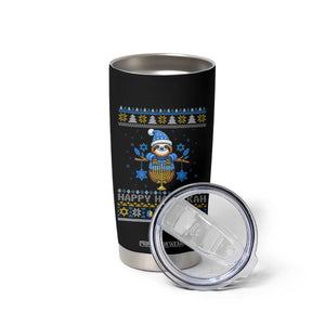 Happy Hanukkah Ugly Sweater Tumbler Cup Funny Sloth Carrying Menorah Jewish Gift TS12 Print Your Wear