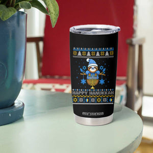 Happy Hanukkah Ugly Sweater Tumbler Cup Funny Sloth Carrying Menorah Jewish Gift TS12 Print Your Wear