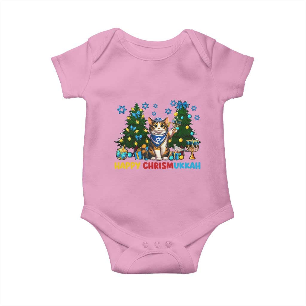 Happy Chrismukkah Baby Onesie Funny Christmas Hanukkah Cat Lover Gift TS12 Light Pink Print Your Wear