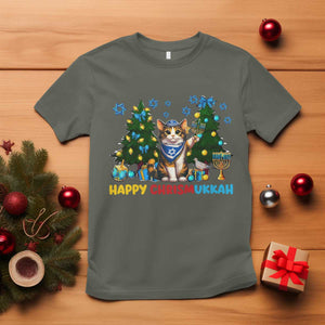 Happy Chrismukkah T Shirt Funny Christmas Hanukkah Cat Lover Gift TS12 Military Green Print Your Wear