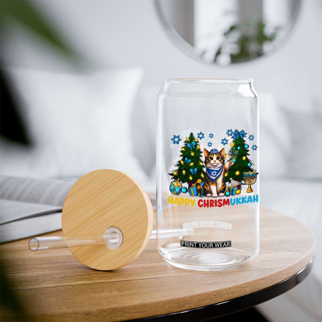 Happy Chrismukkah Glass Can Funny Christmas Hanukkah Cat Lover Gift TS12 Print Your Wear